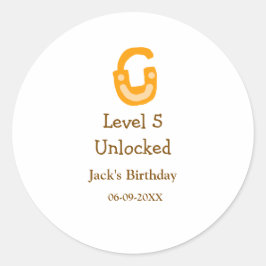 Level 5 unlocked lock orange brown happy birthday  ラウンドシール