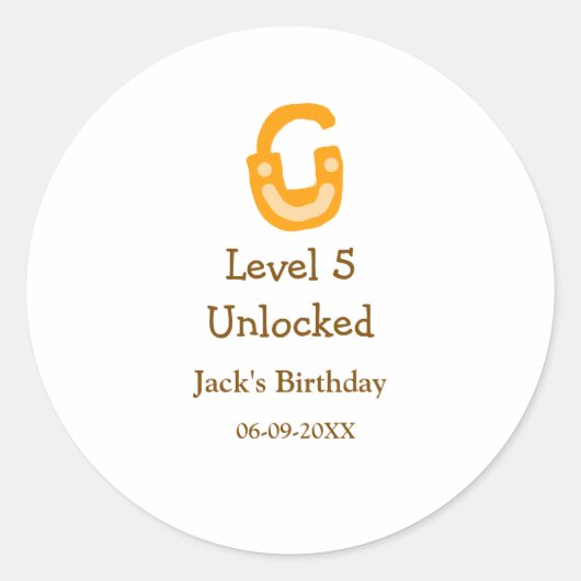 Level 5 unlocked lock orange brown happy birthday  ラウンドシール (正面)