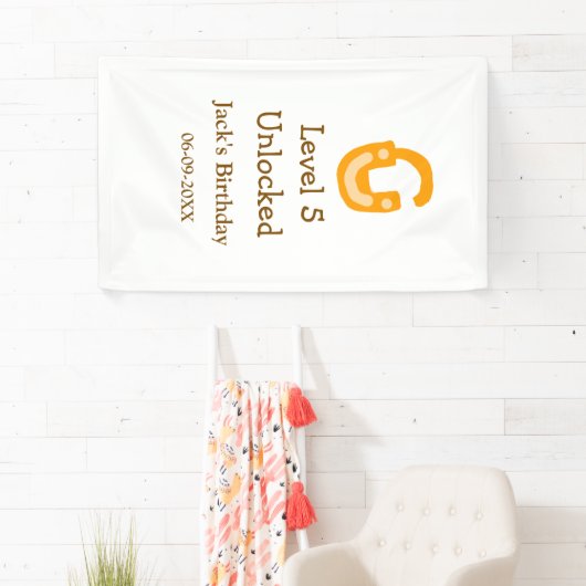 Level 5 unlocked lock orange brown happy birthday  横断幕 (インサイチュ)