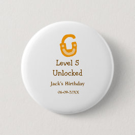 Level 5 unlocked lock orange brown happy birthday  缶バッジ