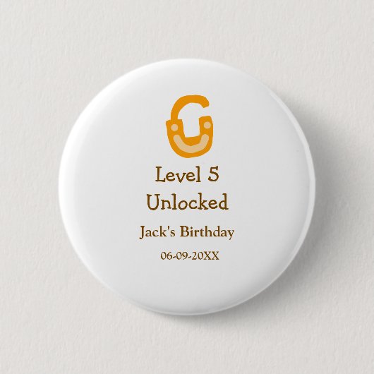 Level 5 unlocked lock orange brown happy birthday  缶バッジ (正面)