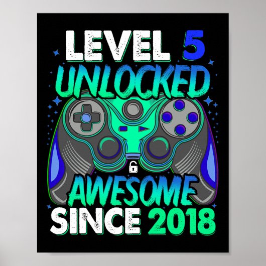 Level 5 Unlocked Video Game 5 Years Old Boy 5th Bi ポスター (正面)