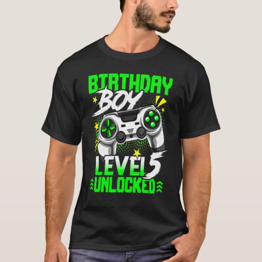 Level 5 Unlocked Video Game Player Birthday Boy Tシャツ (正面)