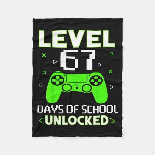 Level 67 Days Of School Unlocked Funny Gamer Kids  フリースブランケット (正面)