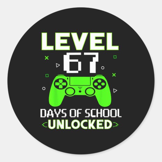 Level 67 Days Of School Unlocked Funny Gamer Kids  ラウンドシール (正面)