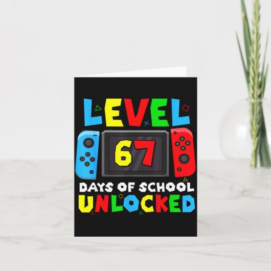 Level 67 Days Of School Unlocked Gamer Video Funny カード (正面)