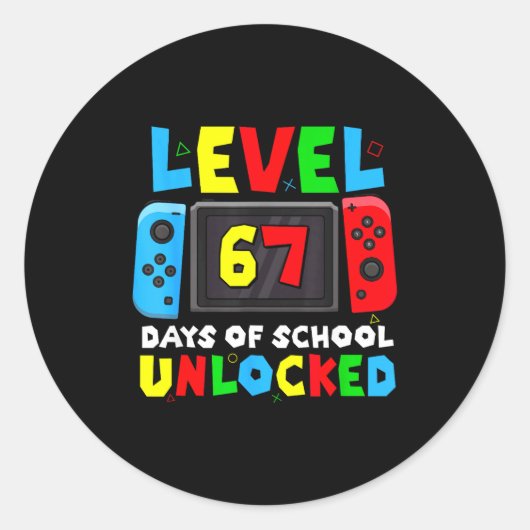 Level 67 Days Of School Unlocked Gamer Video Funny ラウンドシール (正面)