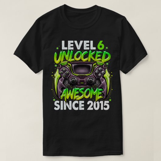 Level 6 Unlocked Awesome Since 2015 6th Birthday G Tシャツ (デザイン正面)