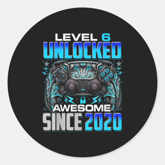Level 6 Unlocked Awesome Since 2020 6th Birthday G ラウンドシール (正面)
