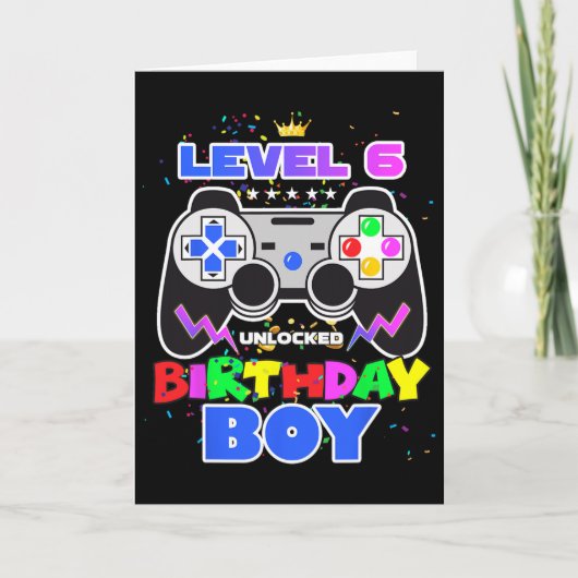 Level 6 Unlocked Birthday Boy Video Game 6th Birth カード (正面)