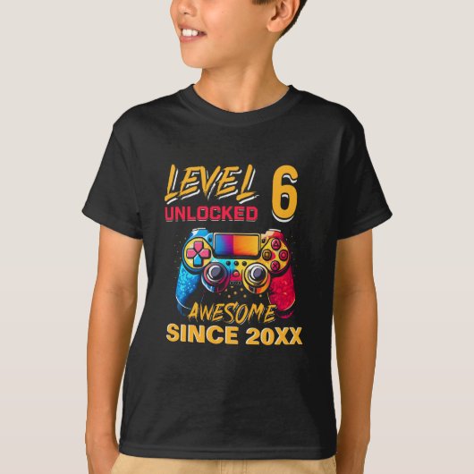 Level 6 Unlocked - Fun Birthday 6 Gamer  Tシャツ (正面)