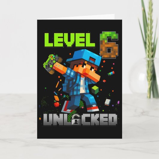 Level 6 Unlocked Funy Birthday Boy Pixel Gamer 6th カード (正面)