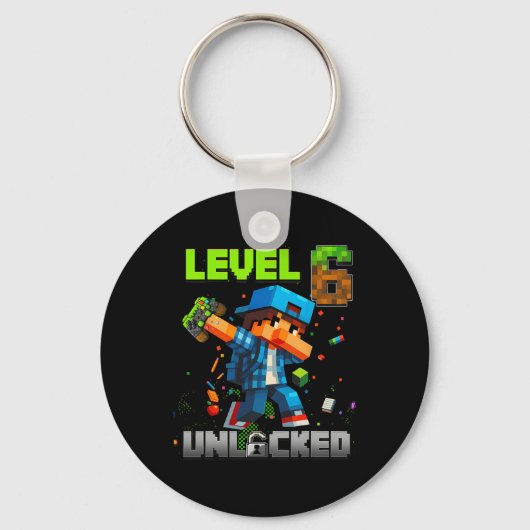 Level 6 Unlocked Funy Birthday Boy Pixel Gamer 6th キーホルダー (正面)