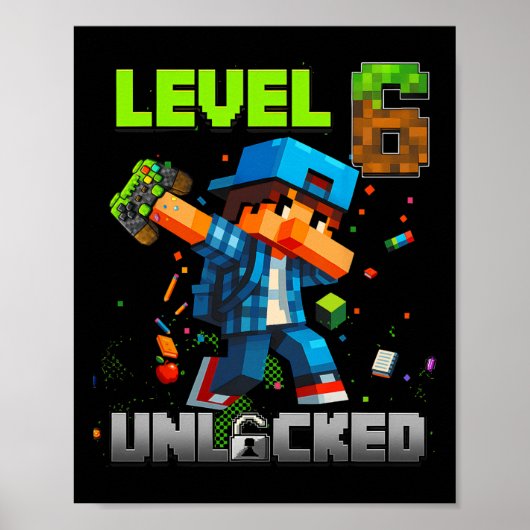 Level 6 Unlocked Funy Birthday Boy Pixel Gamer 6th ポスター (正面)