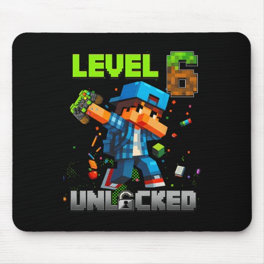Level 6 Unlocked Funy Birthday Boy Pixel Gamer 6th マウスパッド (正面)
