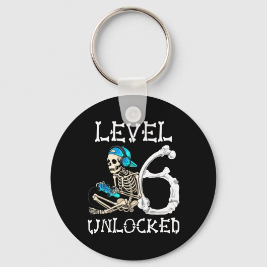 Level 6 Unlocked Skeleton Gamer Video Gaming 6th B キーホルダー (正面)