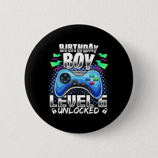 Level 6 Unlocked Video Game 6th Birthday Gamer Gif 缶バッジ (正面)