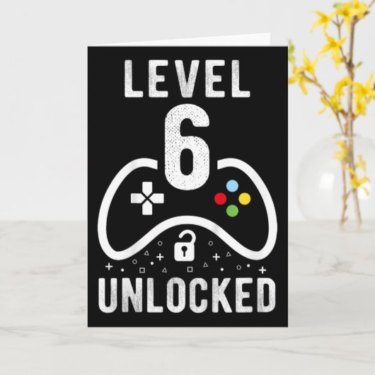 Level 6 Unlocked Video Game 6th Birthday Gift  カード (黄色い花)