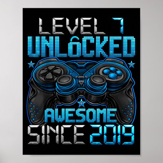 Level 7 Unlocked 7 Year Old For Boys 7th Birthday ポスター (正面)