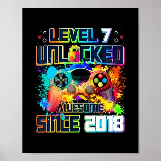 Level 7 Unlocked 7 Year Old Video Gamer 7th Birthd ポスター (正面)