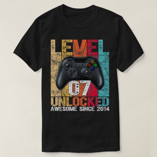 Level 7 Unlocked Awesome Since 2014 7th Birthday G Tシャツ (デザイン正面)