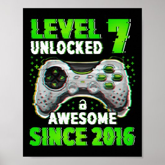 Level 7 Unlocked Video Game 7 Years Old Boy 7th Bi ポスター (正面)