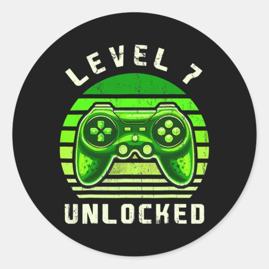 Level 7 Unlocked Video Game 7th Birthday Gamer ラウンドシール (正面)