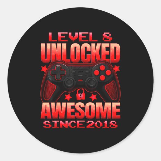 Level 8 Unlocked 8 Year Old For Boys 8th Birthday  ラウンドシール (正面)