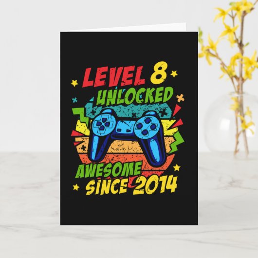Level 8 Unlocked Awesome 2014 Game 8th Birthday カード (黄色い花)
