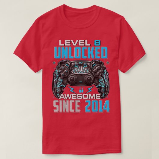 Level 8 Unlocked Awesome Since 2014 8th Birthday G Tシャツ (デザイン正面)