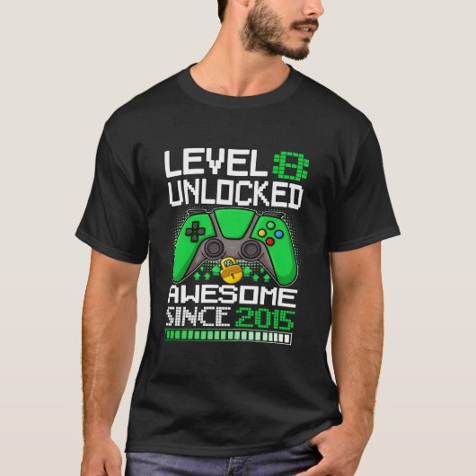 Level 8 Unlocked Awesome Since 2015 Gamer 8Th Tシャツ (正面)