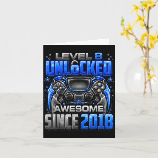 Level 8 Unlocked Awesome Since 2018 8th Birthday G カード (黄色い花)