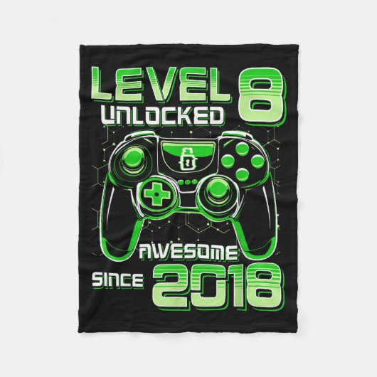 Level 8 Unlocked Awesome Since 2018 8th Birthday G フリースブランケット (正面)