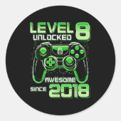 Level 8 Unlocked Awesome Since 2018 8th Birthday G ラウンドシール (正面)