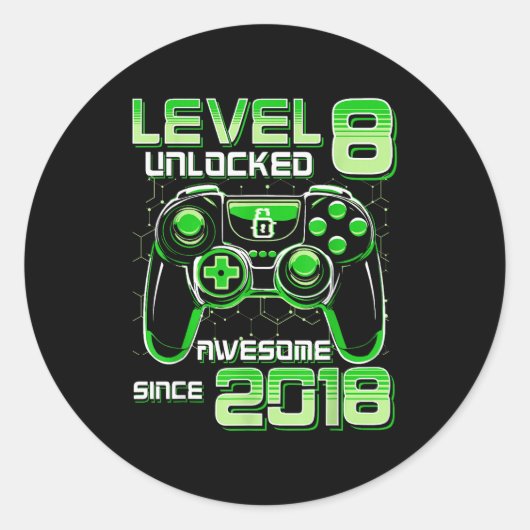 Level 8 Unlocked Awesome Since 2018 8th Birthday G ラウンドシール (正面)