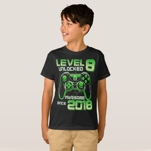 Level 8 Unlocked Awesome Since 2018 8th Birthday G Tシャツ (正面フル)