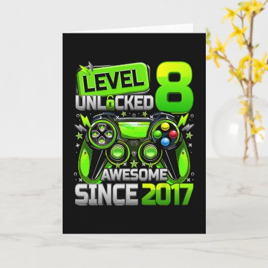 Level 8 Unlocked Awesome Since 8th Birthday Gaming カード (黄色い花)