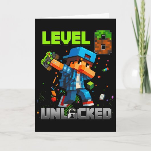 Level 8 Unlocked Funy Birthday Boy Pixel Gamer 8th カード (正面)