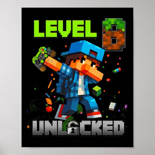 Level 8 Unlocked Funy Birthday Boy Pixel Gamer 8th ポスター (正面)