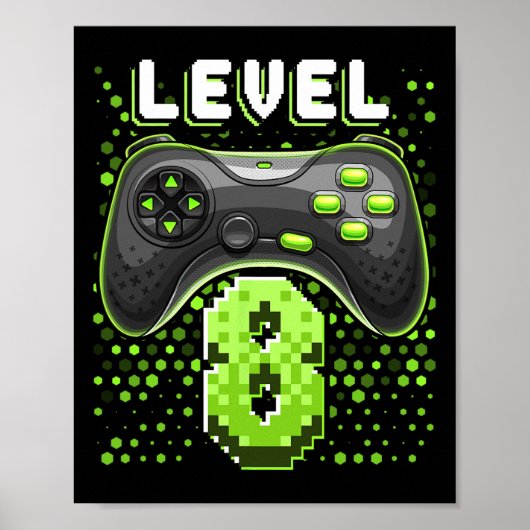 Level 8 Video Game Controller 8th Birthday Gamer G ポスター (正面)