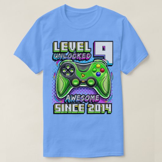 Level 9 Unlocked 素晴らし 2014ビデオゲーム9誕生 Tシャツ (デザイン正面)