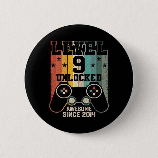 Level 9 Unlocked 素晴らし 2014 Boy Video Game 9th B 缶バッジ (正面)