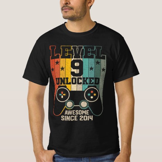 Level 9 Unlocked 素晴らし 2014 Boy Video Game 9th B Tシャツ (正面)