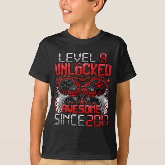 Level 9 Unlocked 9 Year Old For Boys 9th Birthday  Tシャツ (正面)