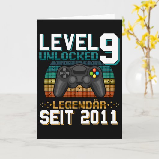 Level 9 Unlocked 9th Birthday 9 Year Old Video Gam カード (黄色い花)