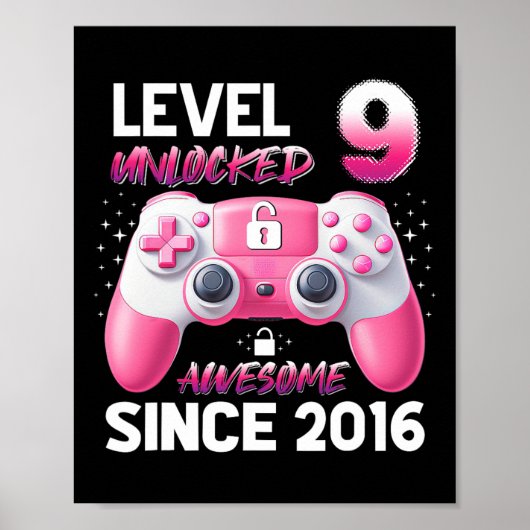 Level 9 Unlocked Awesome Since 2016 Video Gamer Gi ポスター (正面)