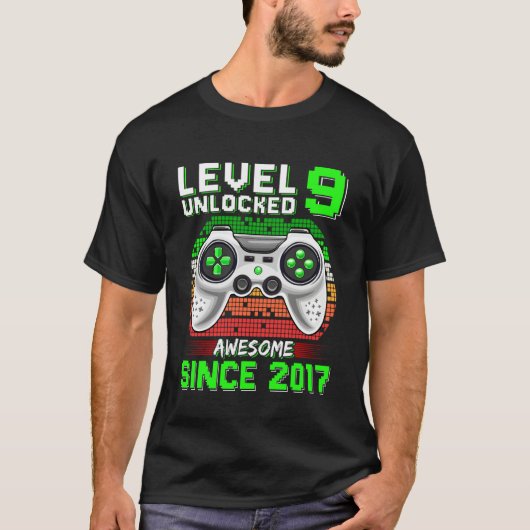 Level 9 Unlocked Awesome Since 2017 Video Gamer 9t Tシャツ (正面)