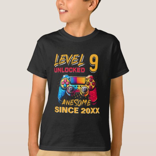Level 9 Unlocked - Fun Birthday 9 Gamer  Tシャツ (正面)