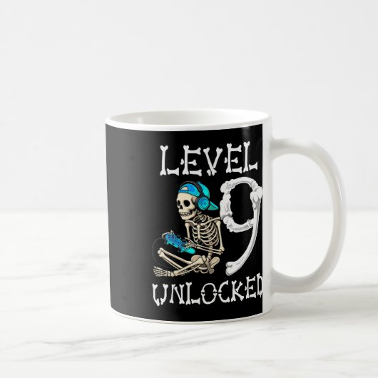Level 9 Unlocked Skeleton Gamer Video Gaming 9th B コーヒーマグカップ (右)