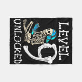 Level 9 Unlocked Skeleton Gamer Video Gaming 9th B フリースブランケット (正面(横))